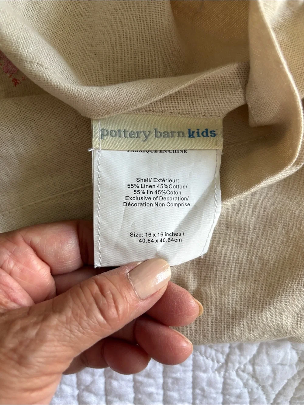 Pottery Barn Kids Linen Blend Embroidered Elegant Motif Throw Pillow Cover Case